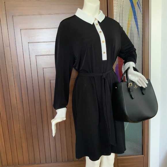 IVANKA, Black & White Belted Shirt Dress, Size XL - Picture 1 of 15